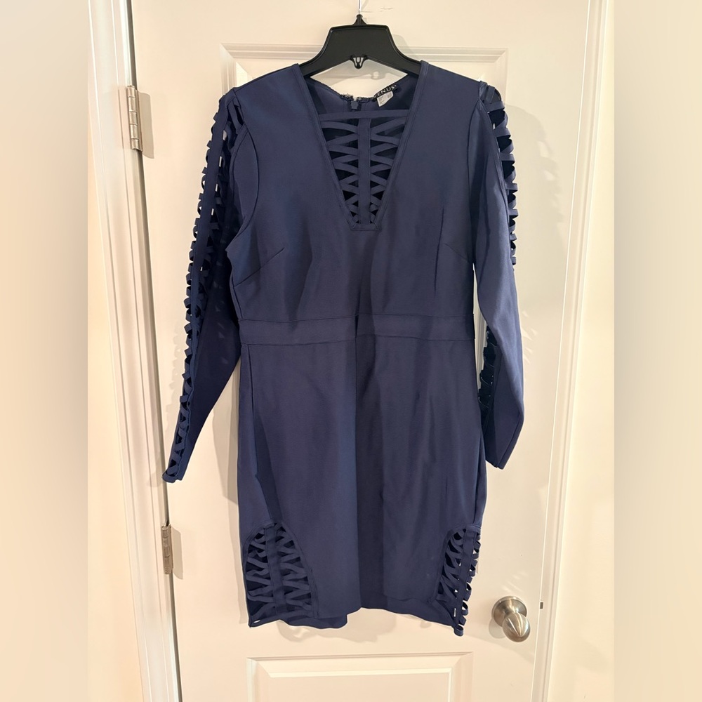 VENUS Long Sleeve Navy Dress with Cutout Details